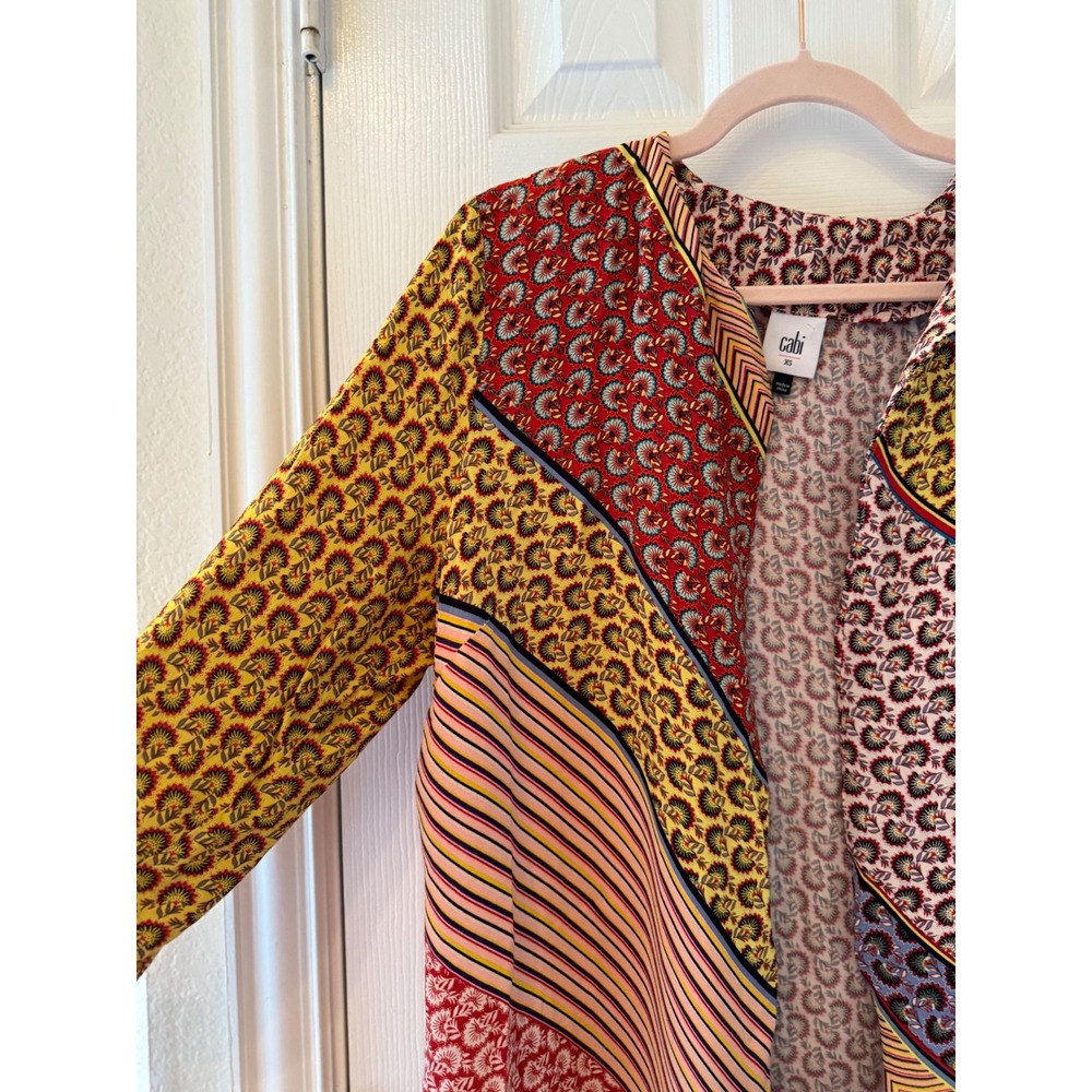 Cabi XS Poet Jacket Kimono Duster Patchwork Mixed‎ Print Belted Viscose - Picture 3 of 9